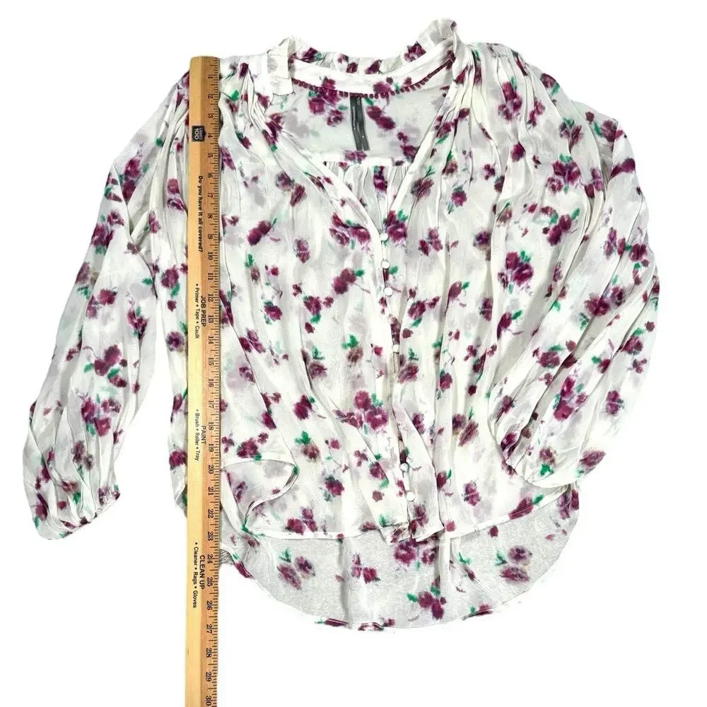 Anthropologie The Estela Blouse M Sheer Floral Printed Boho V-Neck Top Peasant